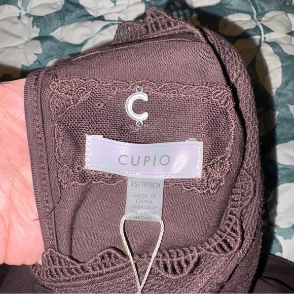 Cupio Chocolate/Plum Mandarin Collar Ruffled Blouse - Picture 5 of 8